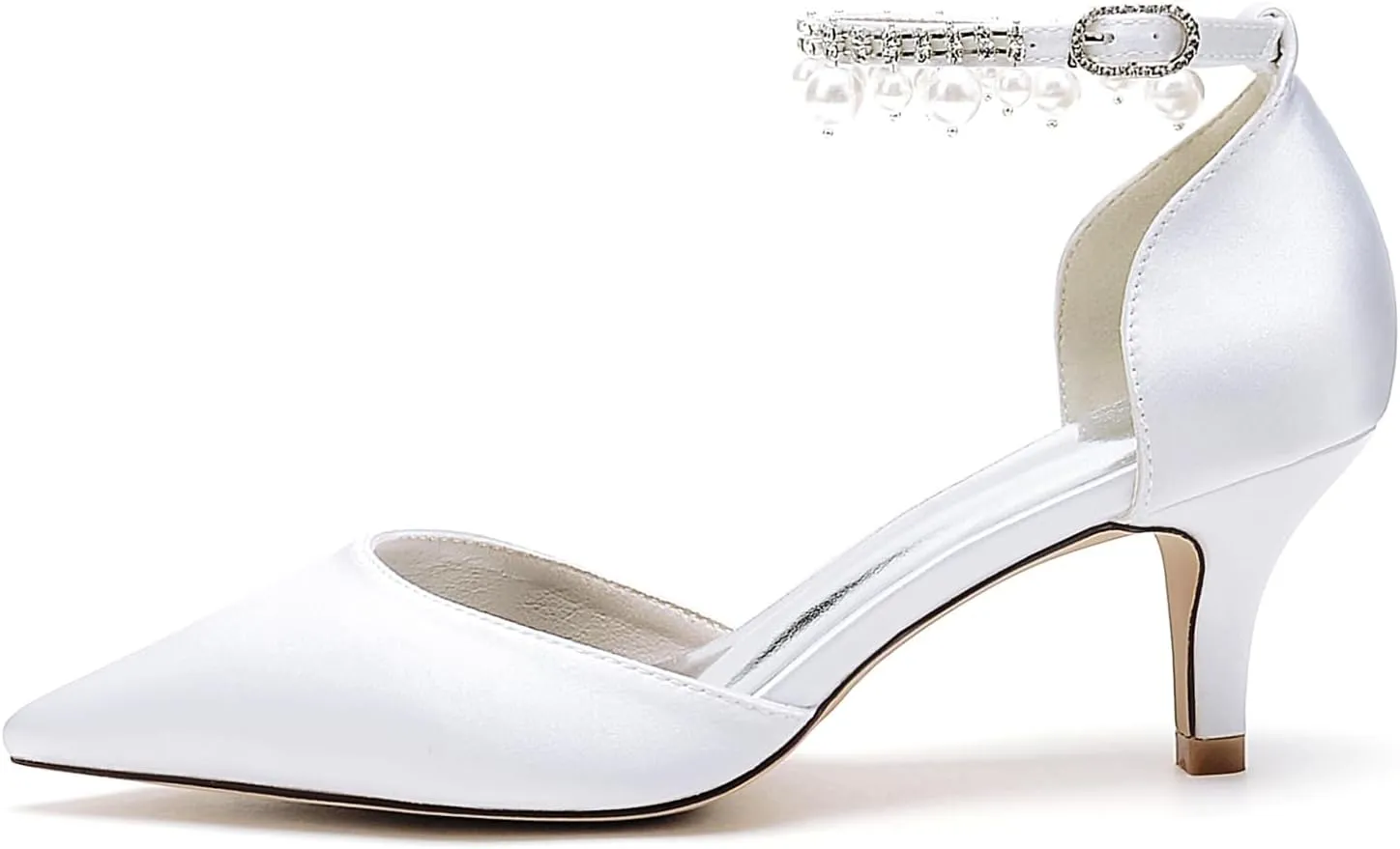 Closed Toe Pearl Kitten Heels Wedding Shoes for Bride Low Heels Ankle Strap Bridal Shoes Satin Shoes Pumps