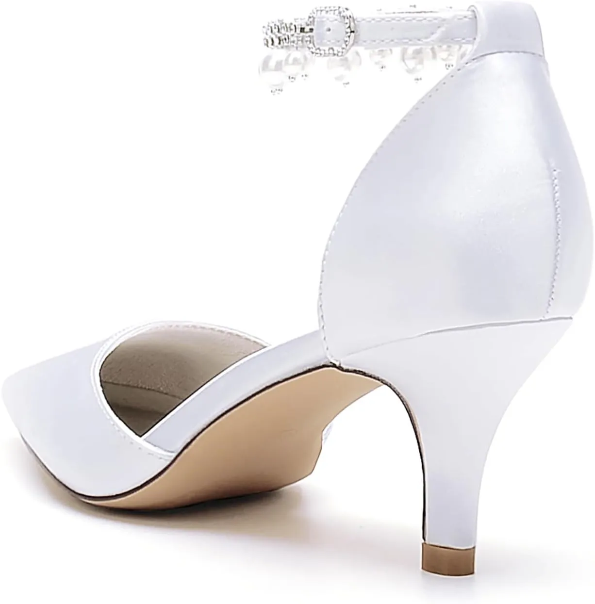 Closed Toe Pearl Kitten Heels Wedding Shoes for Bride Low Heels Ankle Strap Bridal Shoes Satin Shoes Pumps