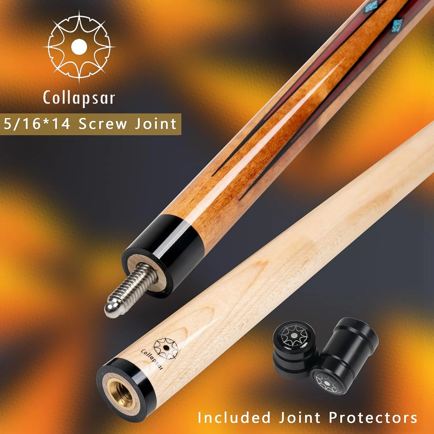 Collapsar CA Pool Stick with 1X1 Hard Case,58" Maple Professional Billiard Cue Stick,19-21 oz Pool Cue Set