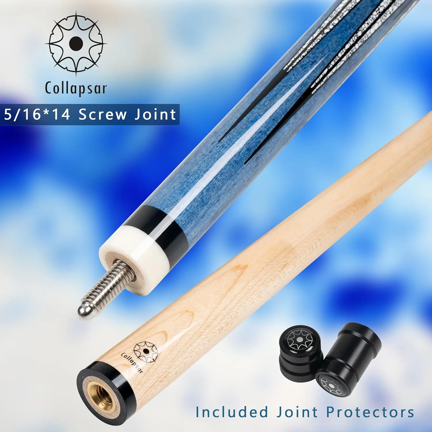 Collapsar CA Pool Stick with 1X1 Hard Case,58" Maple Professional Billiard Cue Stick,19-21 oz Pool Cue Set