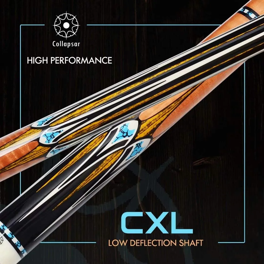Collapsar CXL Pool Cue with 1X1 Hard Case,Low Deflection Shaft 13mm Black Tip Billiard Ques Sticks,58" 2-Pieces 19-21 oz Professional Pool Stick Set