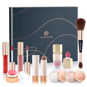 Color Nymph Face Makeup Kits, Makeup Gift Sets For Girls Make up Gift Sets For Women With Lipgloss Liquid Blush Solid Blusher Highlighters Contour Stick and Double-ended Brush -Special Edition