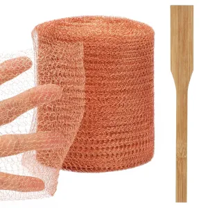 Copper Mesh Rodent Control 5in x 60ft Rustproof Roll for Mice Bat Bird Snake Snail - Sturdy Pure Wool for Hole Blocking Gardening and Sealing Water Opening With Wood Stick