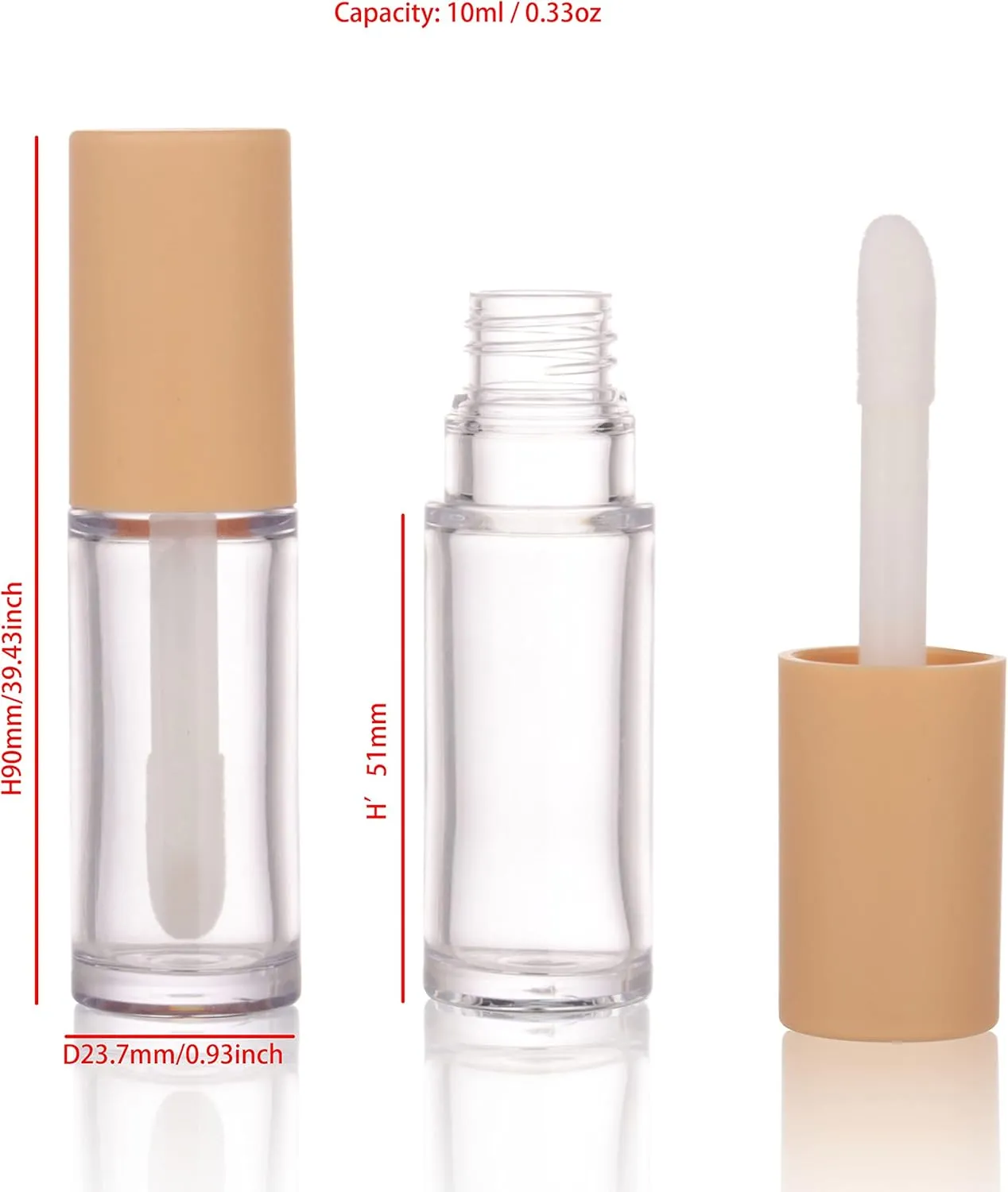 COSIDEA 15PCS Empty PETG big doe foot Wand Lip Gloss Tubes 10ml 0.33 OZ Nude lipgloss Tube with Thick brush Applicator for Castor oil tint DIY concealer tube packing