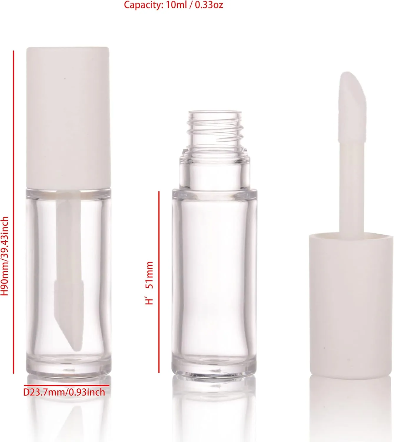 COSIDEA 15PCS Empty PETG big doe foot Wand Lip Gloss Tubes 10ml 0.33 OZ White lipgloss Tube with Thick brush Applicator for Castor oil tint DIY concealer tube packing