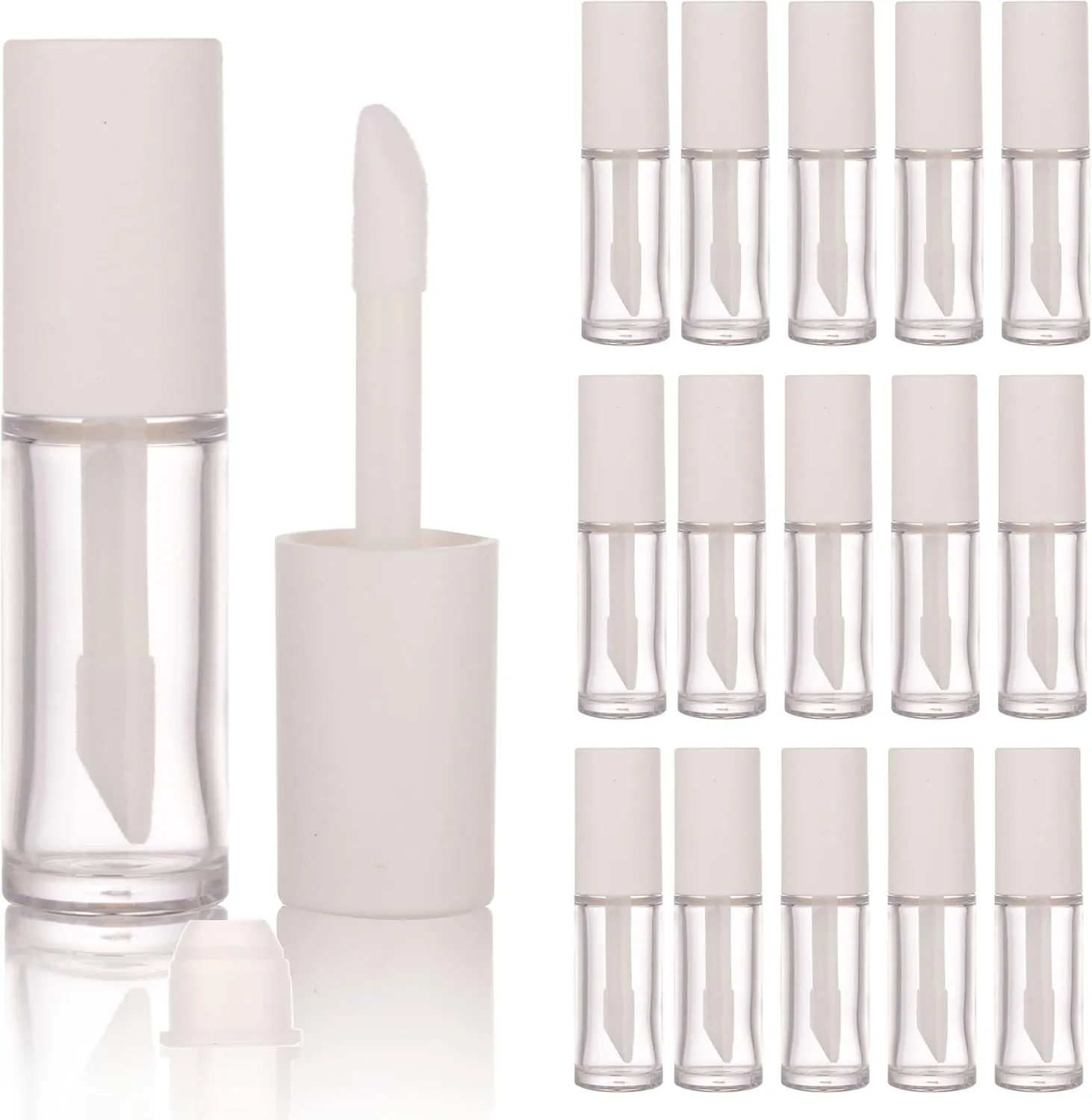 COSIDEA 15PCS Empty PETG big doe foot Wand Lip Gloss Tubes 10ml 0.33 OZ White lipgloss Tube with Thick brush Applicator for Castor oil tint DIY concealer tube packing
