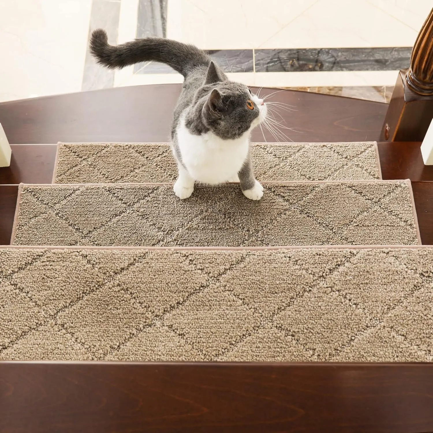 COSY HOMEER Edging Stair Treads Non-Slip Carpet Mat 28inX9in Indoor Stair Runners for Wooden Steps, Edging Stair Rugs for Kids and Dogs, 100% Polyester TPE Backing (15pc, Brown)