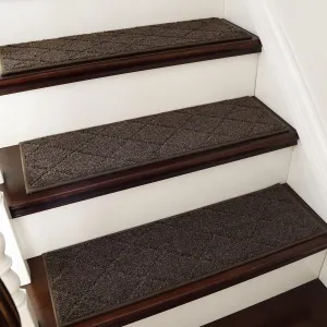 COSY HOMEER Edging Stair Treads Non-Slip Carpet Mat 28inX9in Indoor Stair Runners for Wooden Steps, Edging Stair Rugs for Kids and Dogs, 100% Polyester TPE Backing (15pc, Brown)