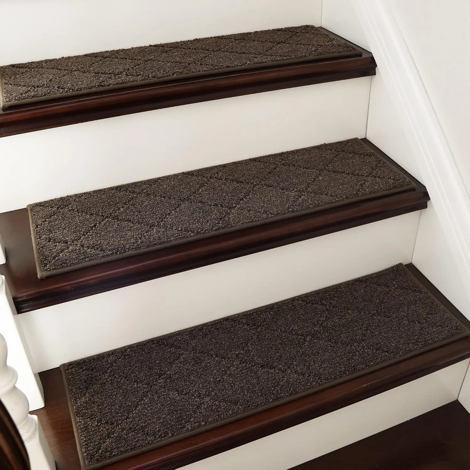 COSY HOMEER Edging Stair Treads Non-Slip Carpet Mat 28inX9in Indoor Stair Runners for Wooden Steps, Edging Stair Rugs for Kids and Dogs, 100% Polyester TPE Backing (15pc, Brown)