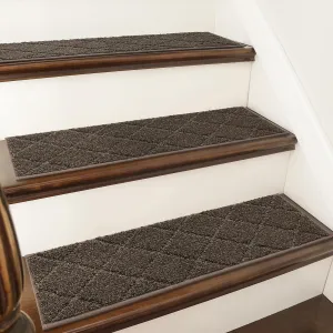 COSY HOMEER Edging Stair Treads Non-Slip Carpet Mat 28inX9in Indoor Stair Runners for Wooden Steps, Edging Stair Rugs for Kids and Dogs, 100% Polyester TPE Backing (4pc, Brown)