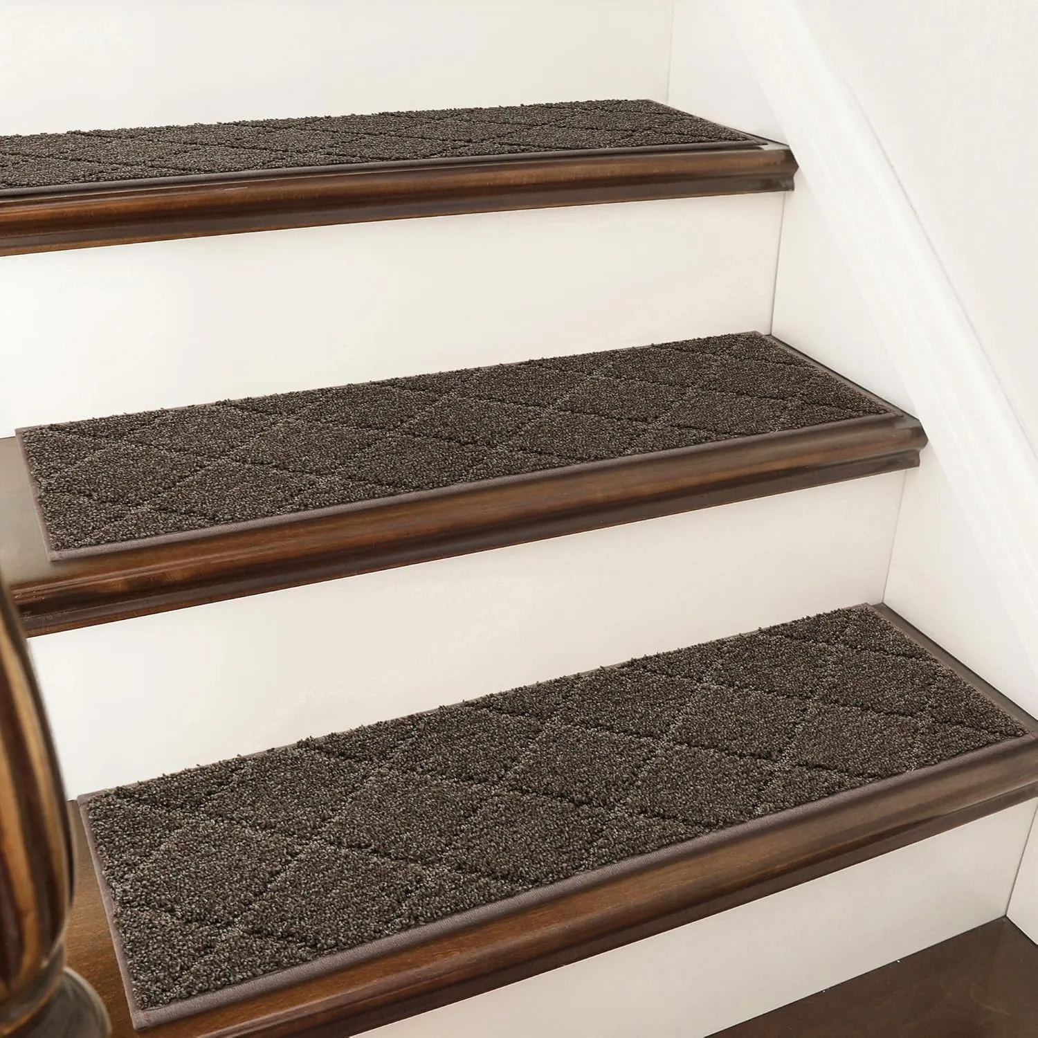 COSY HOMEER Edging Stair Treads Non-Slip Carpet Mat 28inX9in Indoor Stair Runners for Wooden Steps, Edging Stair Rugs for Kids and Dogs, 100% Polyester TPE Backing (4pc, Brown)