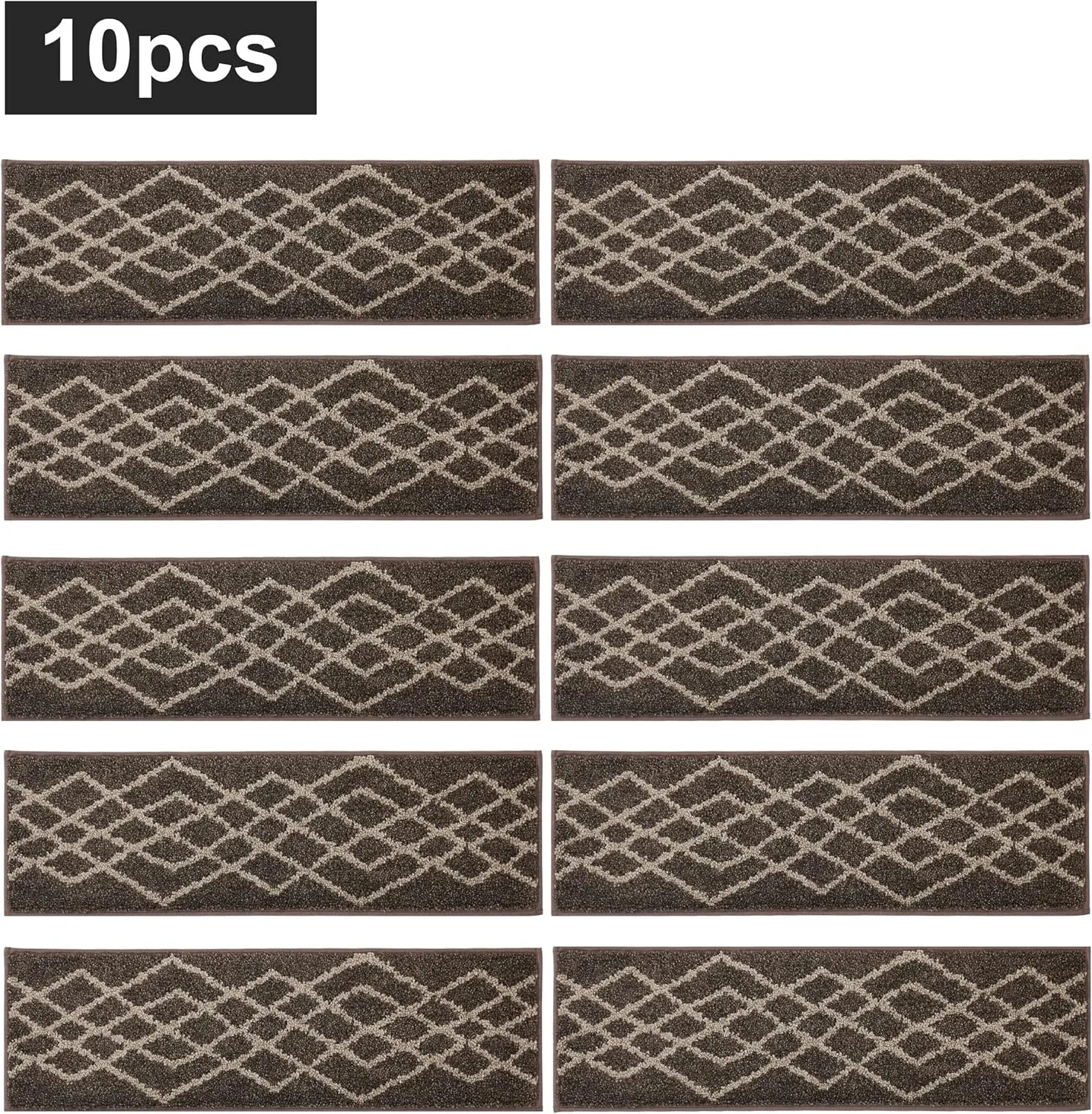 COSY HOMEER Soft Stair Treads Non-Slip Carpet Mat 28inX9in Indoor Stair Runners for Wooden Steps,Stair Rugs for Kids and Dogs, 100% Polyester TPE Backing 10pcs,Brown,Rhombus