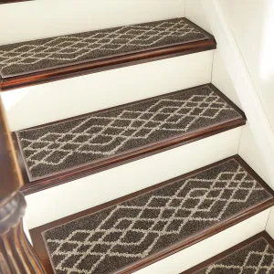 COSY HOMEER Soft Stair Treads Non-Slip Carpet Mat 28inX9in Indoor Stair Runners for Wooden Steps,Stair Rugs for Kids and Dogs, 100% Polyester TPE Backing 4pcs,Brown,Rhombus
