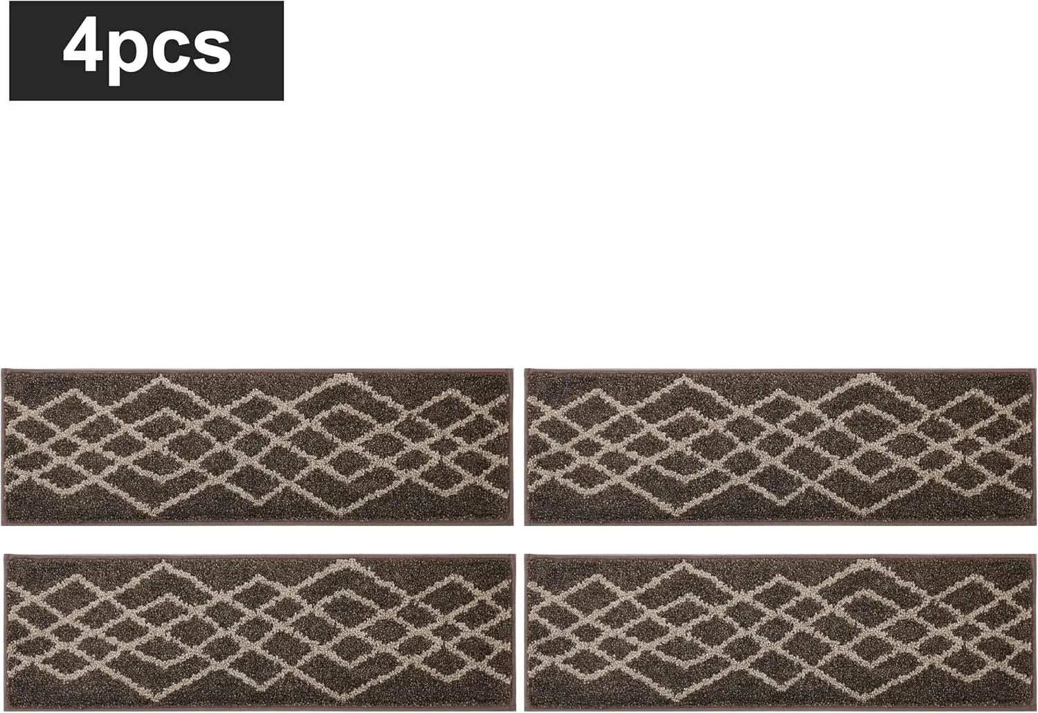 COSY HOMEER Soft Stair Treads Non-Slip Carpet Mat 28inX9in Indoor Stair Runners for Wooden Steps,Stair Rugs for Kids and Dogs, 100% Polyester TPE Backing 4pcs,Brown,Rhombus