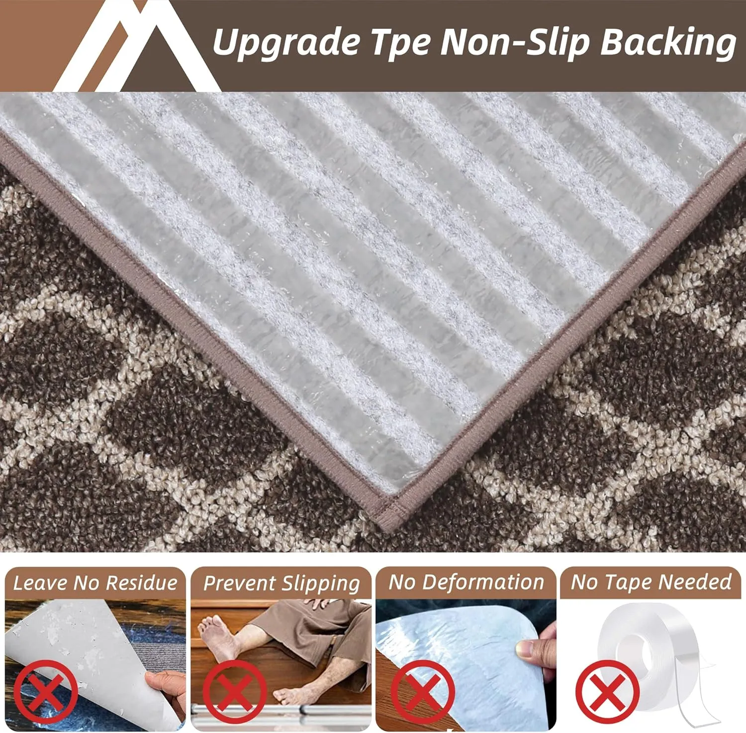 COSY HOMEER Soft Stair Treads Non-Slip Carpet Mat 28inX9in Indoor Stair Runners for Wooden Steps,Stair Rugs for Kids and Dogs, 100% Polyester TPE Backing 4pcs,Brown,Rhombus