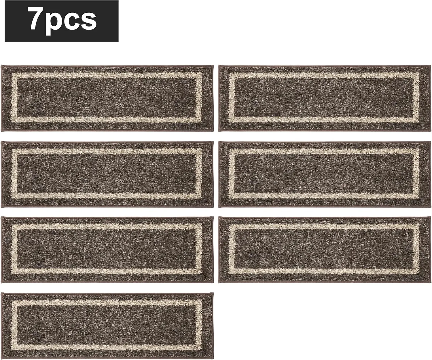 COSY HOMEER Soft Stair Treads Non-Slip Carpet Mat 28inX9in Indoor Stair Runners for Wooden Steps,Stair Rugs for Kids and Dogs, 100% Polyester TPE Backing 7pcs,Brown,Square