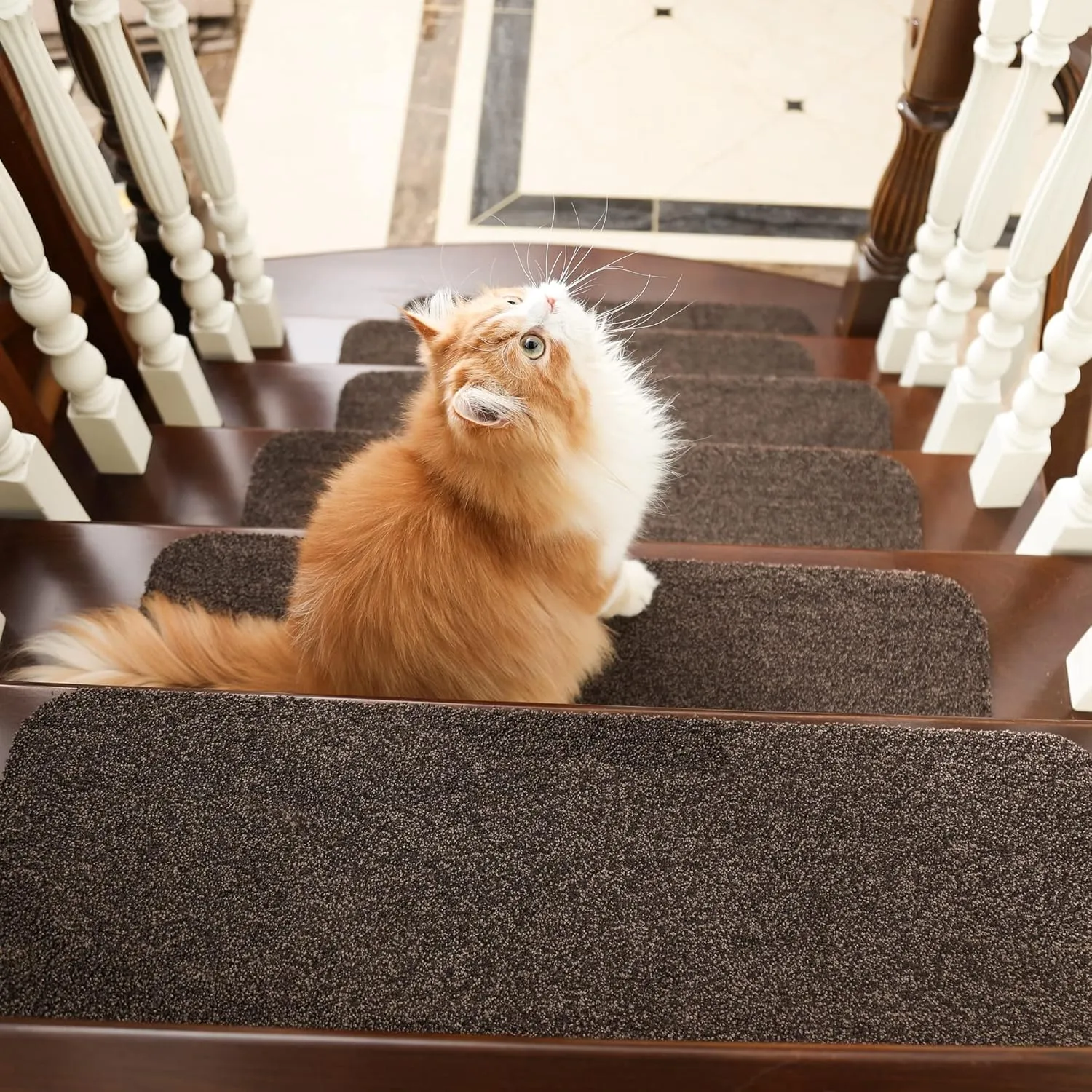 COSY HOMEER Stair Treads Non-Slip Carpet Mat 28inX9in Indoor Stair Runners for Wooden Steps, Stair Rugs for Kids and Dogs, 100% Polyester TPE Backing 10pcs,Brown,Protect Floor