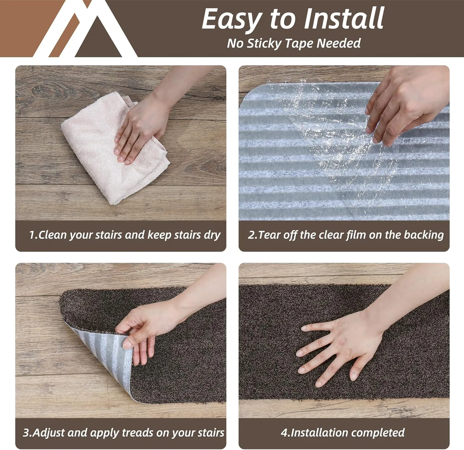 COSY HOMEER Stair Treads Non-Slip Carpet Mat 28inX9in Indoor Stair Runners for Wooden Steps, Stair Rugs for Kids and Dogs, 100% Polyester TPE Backing 10pcs,Brown,Protect Floor
