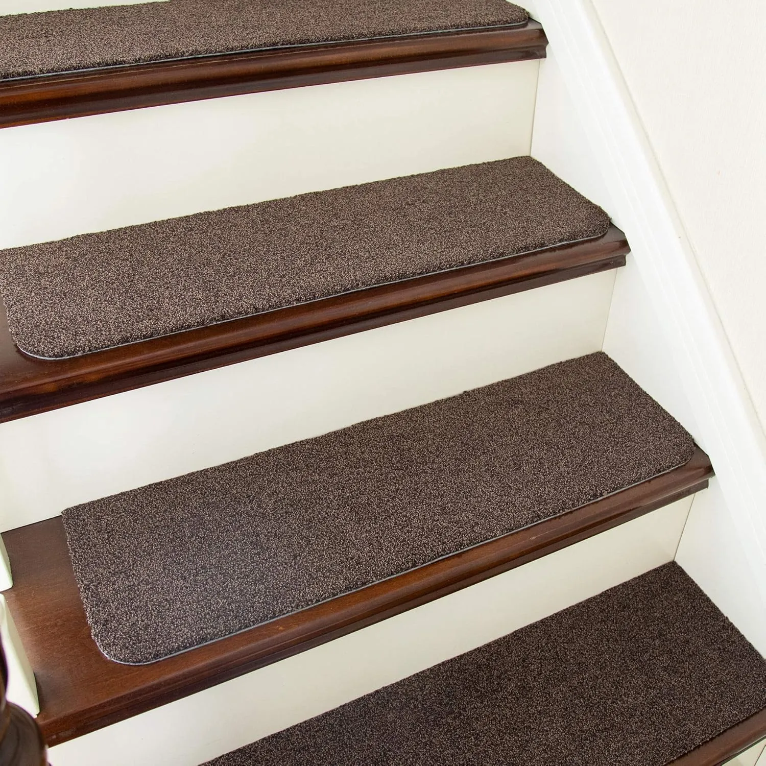 COSY HOMEER Stair Treads Non-Slip Carpet Mat 28inX9in Indoor Stair Runners for Wooden Steps, Stair Rugs for Kids and Dogs, 100% Polyester TPE Backing 7pcs,Brown,Protect Floor