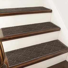 COSY HOMEER Edging Stair Treads Non-Slip Carpet Mat 28inX9in Indoor Stair Runners for Wooden Steps, Edging Stair Rugs for Kids and Dogs, 100% Polyester TPE Backing (4pc, Brown)