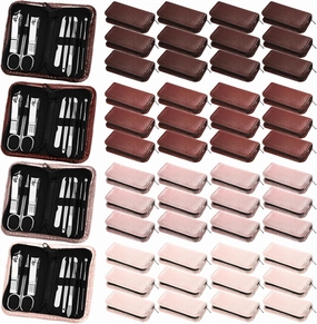 Coume 48 Nail Care Kit Fathers Day Gift 8 in 1 Manicure and Pedicure Set with Travel Case Stainless Steel Nail Clipper Manicure Set Souvenirs Gift for Coworkers Church Guest(Brown Series)