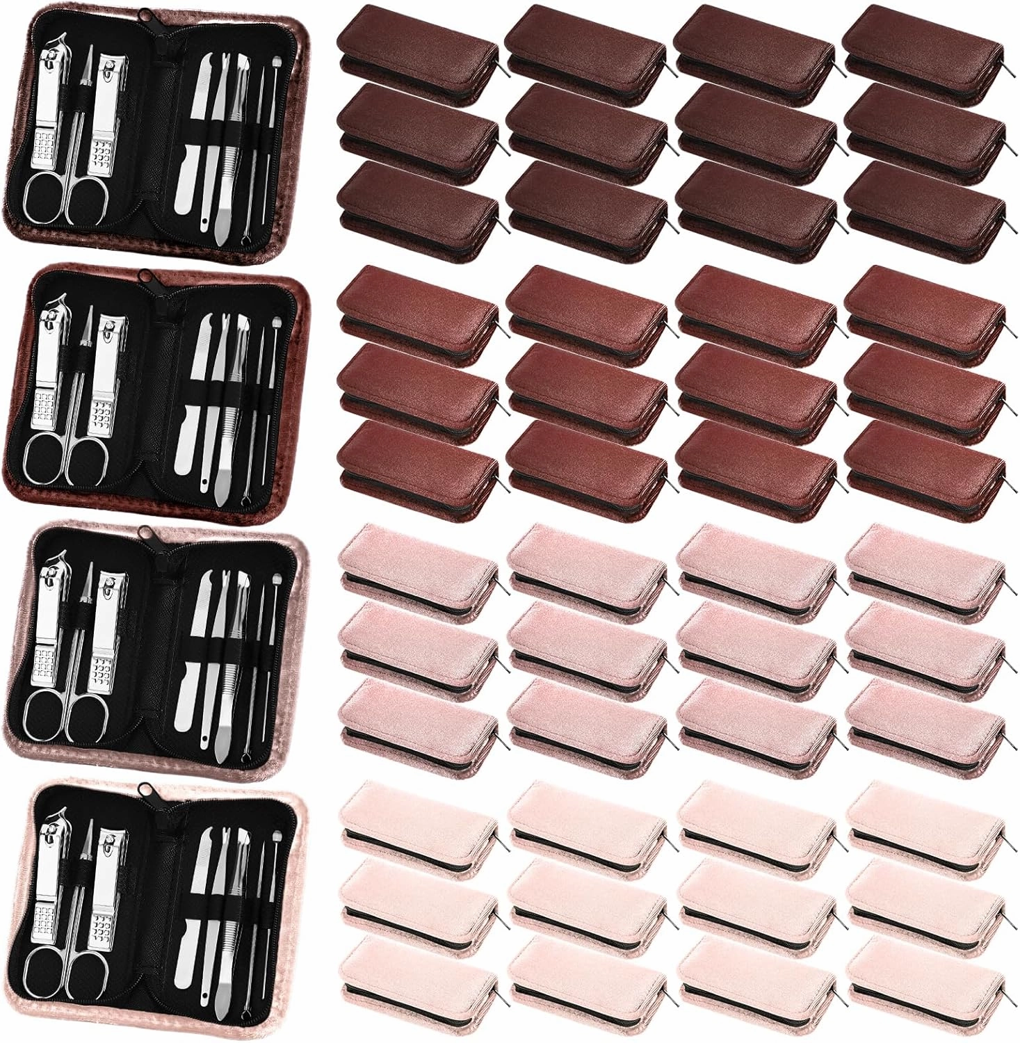 Coume 48 Nail Care Kit Fathers Day Gift 8 in 1 Manicure and Pedicure Set with Travel Case Stainless Steel Nail Clipper Manicure Set Souvenirs Gift for Coworkers Church Guest(Brown Series)
