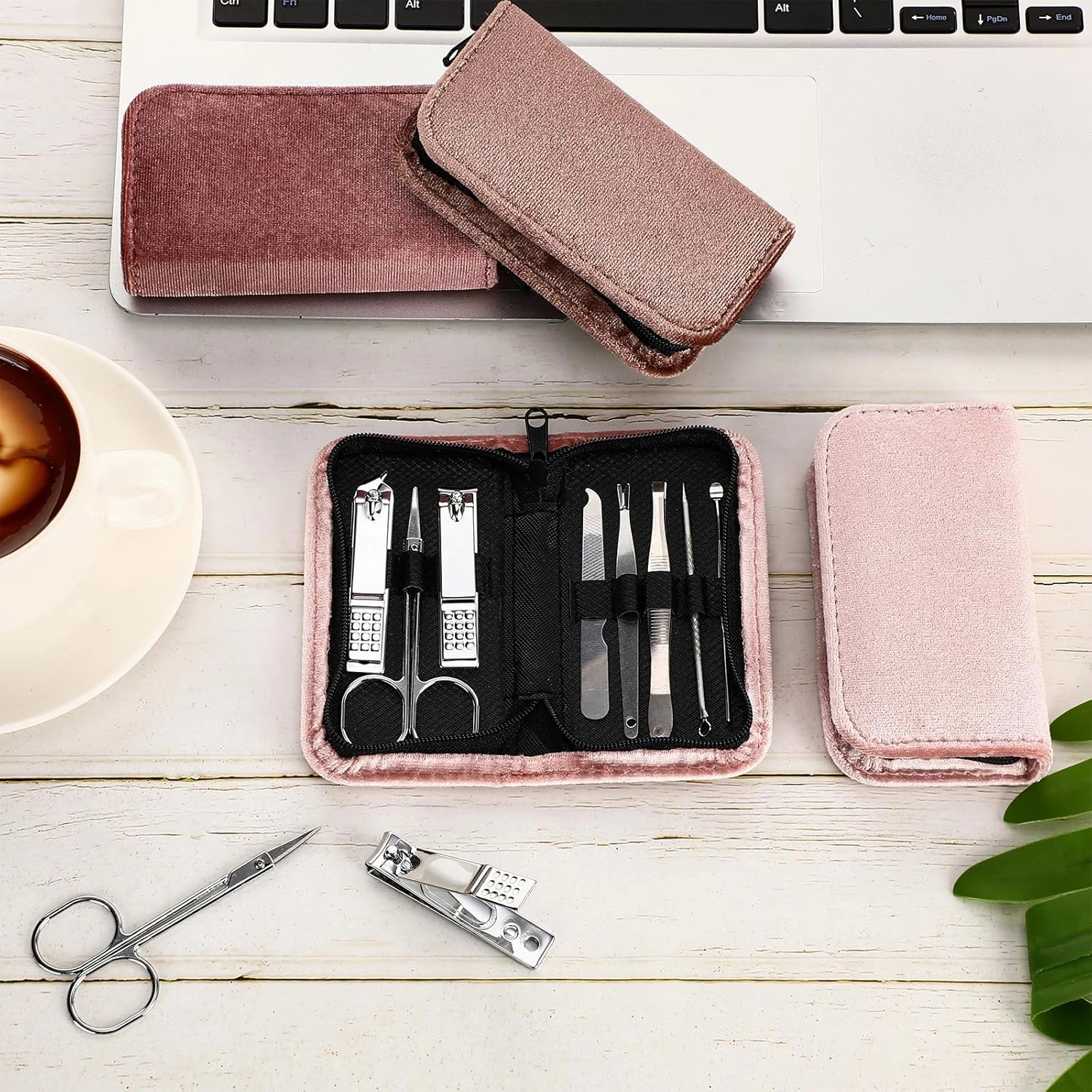 Coume 48 Nail Care Kit Fathers Day Gift 8 in 1 Manicure and Pedicure Set with Travel Case Stainless Steel Nail Clipper Manicure Set Souvenirs Gift for Coworkers Church Guest(Brown Series)