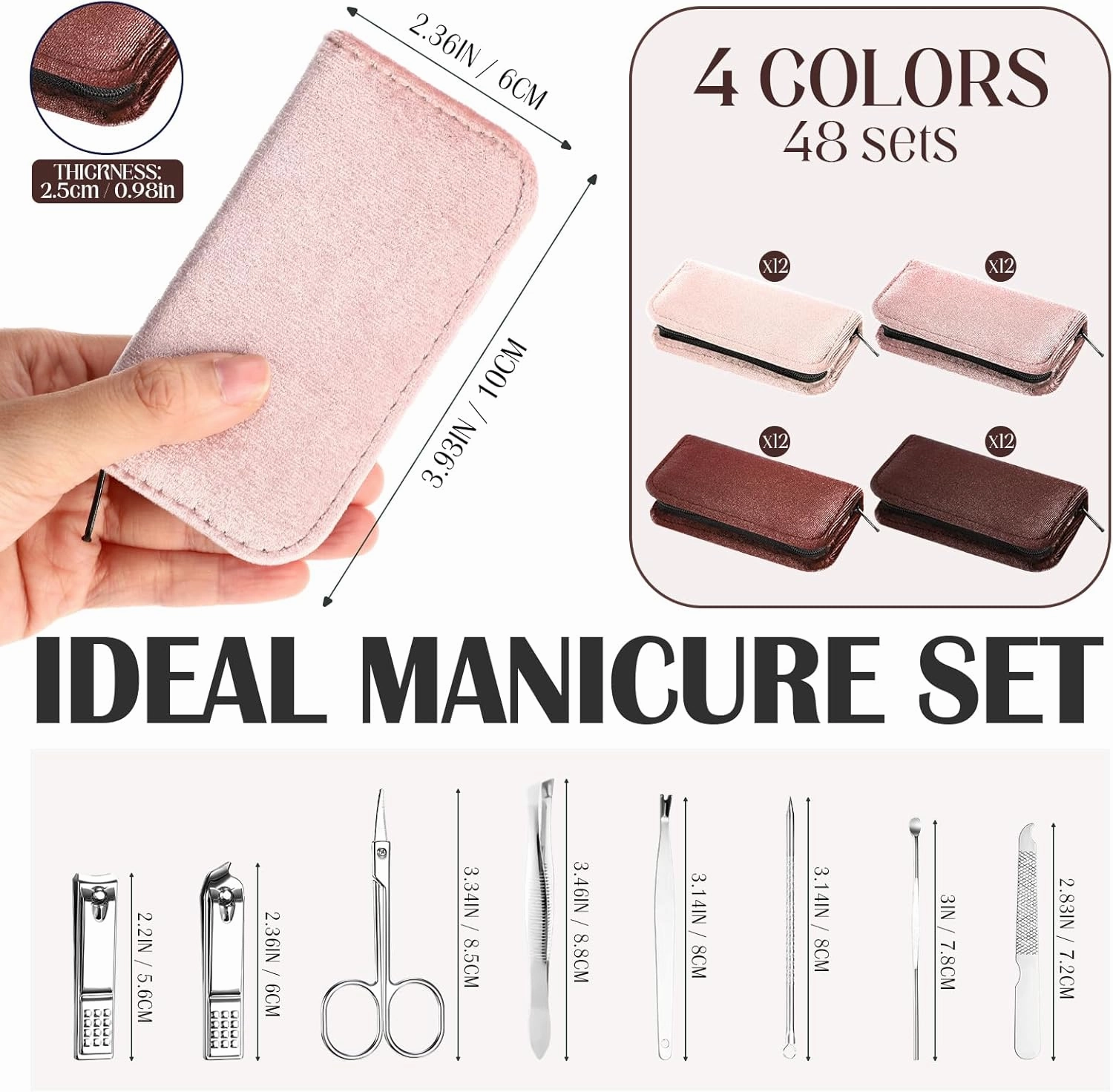 Coume 48 Nail Care Kit Fathers Day Gift 8 in 1 Manicure and Pedicure Set with Travel Case Stainless Steel Nail Clipper Manicure Set Souvenirs Gift for Coworkers Church Guest(Brown Series)