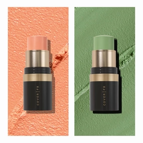 COVER FX Correct Stick Color Correcting Duo, Matcha   Peachy - Redness Correcting Green Concealer - Brightening Darkness Neutralizer