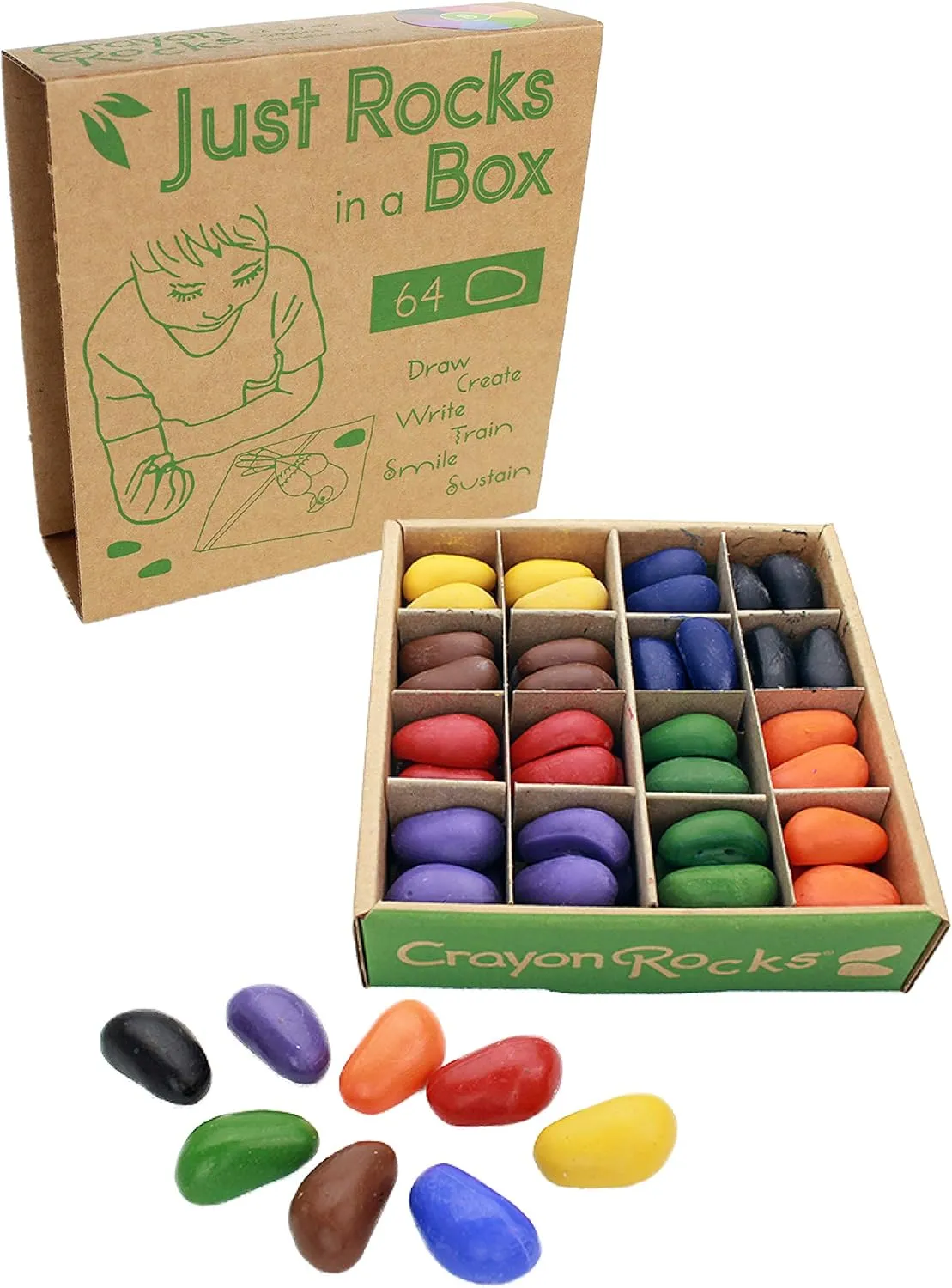 Crayon Rocks Just Rocks in a Box, 8 Colors, Tripod Grip Crayons Made For Handwriting Development in Kids and Toddlers, Fun & Educational, Creative Activity, 8 of Each Color - 64 Count