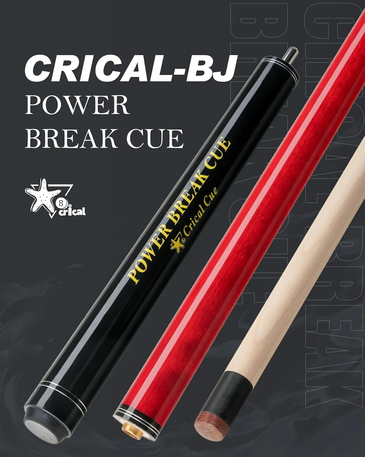 CRICAL Heavy Hitter Jump Break Cue 3-Pieces Carbon Fiber Break Jump Cue with 13.2mm Tip Punch Cue Professional Jump Cue Billiard Pool Stick