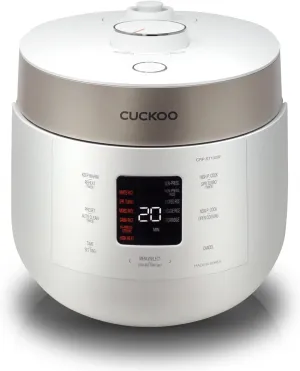 CUCKOO CRP-ST0609FW Rice Cooker and Warmer for 6 Cups (Uncooked) / 12 Cups (Cooked) Double Pressure Rice Cooker and Warmer with Non-Stick Coating, 16 Menu Options, 3 Voice Guides, Automatic