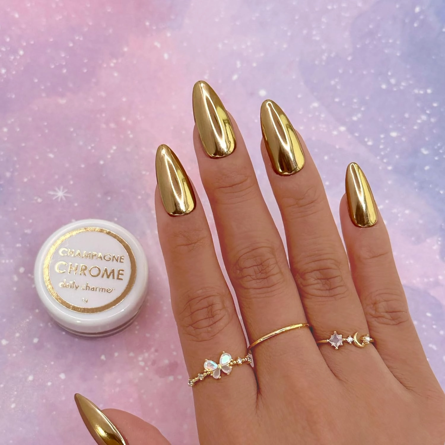 Daily Chrome Mirror Chrome Nail Powder 1g, Metallic Nail Art Dip Powder, Mirror Effect Manicure Chrome Powder, Home DIY/Nail Salon Manicure, Dip Manicure Powder (Champagne Gold)