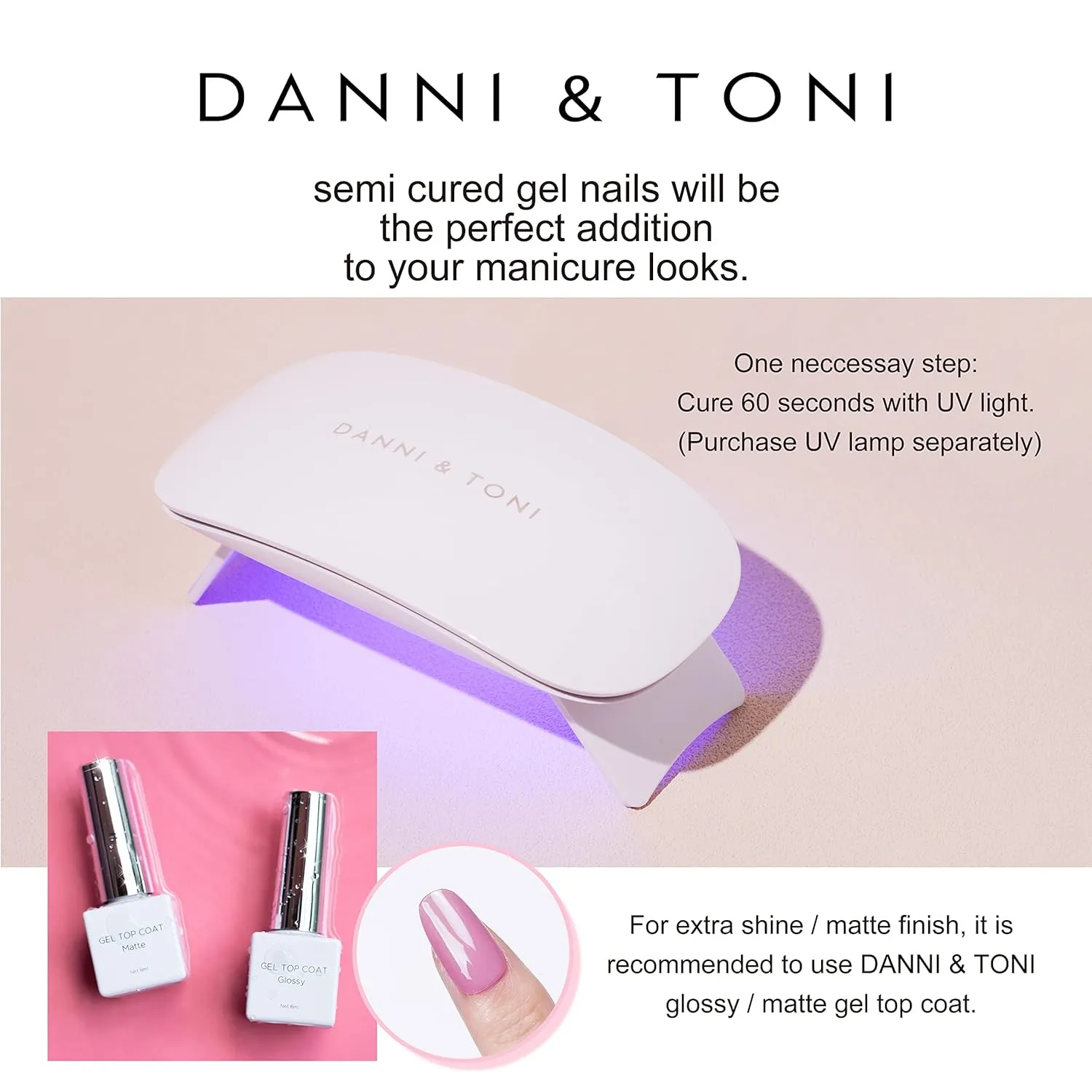 DANNI & TONI Semi Cured Gel Toenail Strips Rose Gold (Champagne Shine) Mirror Toenail Stickers Metalic Gel Pedi Wraps 37 Stickers