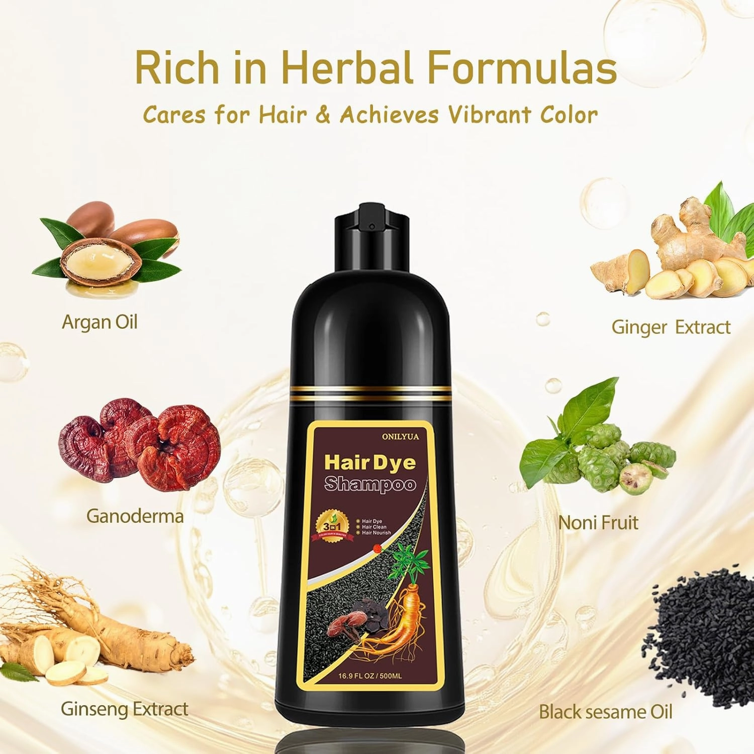 Dark Brown Hair Dye Shampoo 3 in 1, Hair Color Shampoo for Gray Coverage, Long Lasting Brown Hair Dye, Champu Para Canas, Works in Minutes, Easy to Use, 16.90 Fl Oz