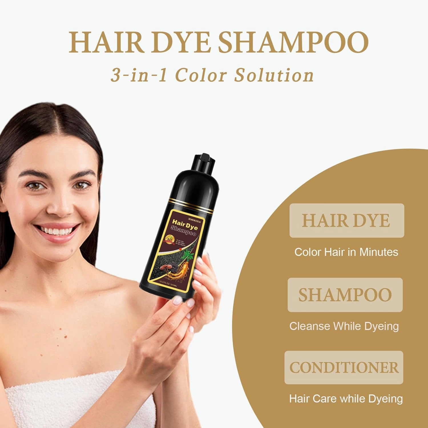 Dark Brown Hair Dye Shampoo 3 in 1, Hair Color Shampoo for Gray Coverage, Long Lasting Brown Hair Dye, Champu Para Canas, Works in Minutes, Easy to Use, 16.90 Fl Oz