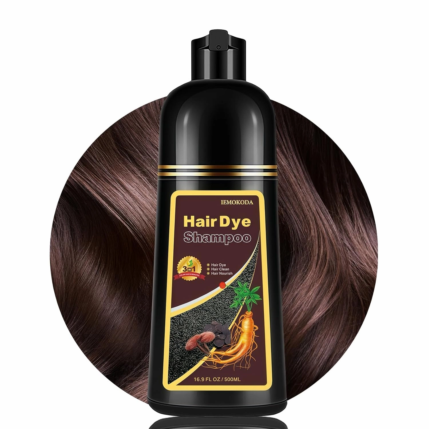 Dark Brown Hair Dye Shampoo 3 in 1, Hair Color Shampoo for Gray Coverage, Long Lasting Brown Hair Dye, Champu Para Canas, Works in Minutes, Easy to Use, 16.90 Fl Oz