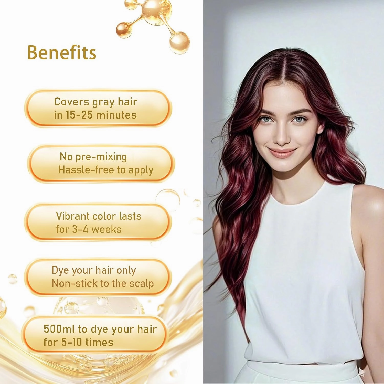 Dark Red Hair Dye Shampoo, Hair Color Shampoo for Gray Hair, Color Shampoo Hair Dye, Red Hair Dye & Champu Para Canas, Colors in Minutes, Easy to Use, 16.90 Fl Oz