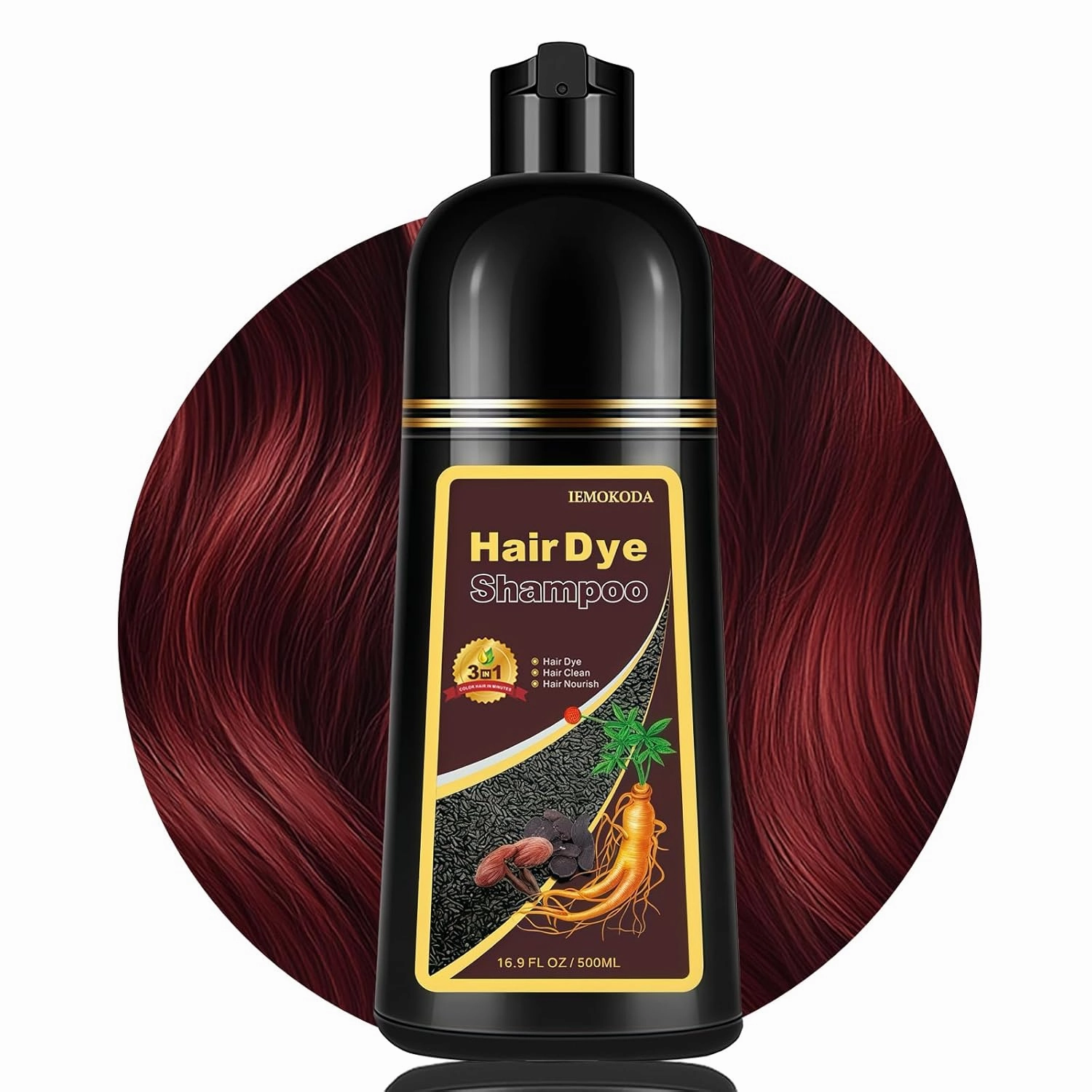 Dark Red Hair Dye Shampoo, Hair Color Shampoo for Gray Hair, Color Shampoo Hair Dye, Red Hair Dye & Champu Para Canas, Colors in Minutes, Easy to Use, 16.90 Fl Oz