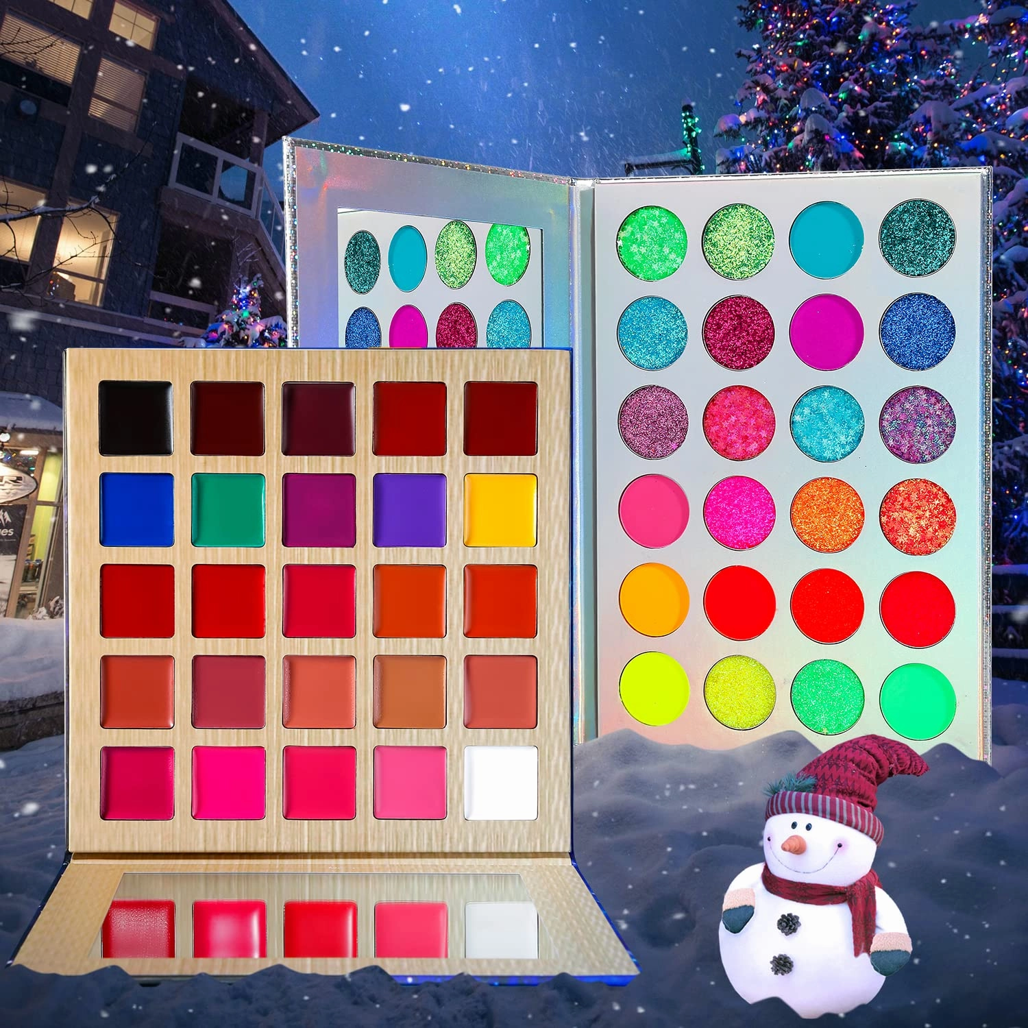 DE'LANCI Neon Eyeshadow Palette 24 Color   Lipstick Pallet 25 Color UV Blacklight Matte and Glitter Shade, Colorful Makeup Set for Christmas Halloween Cosplay Face Body Eyes Makeup Ket