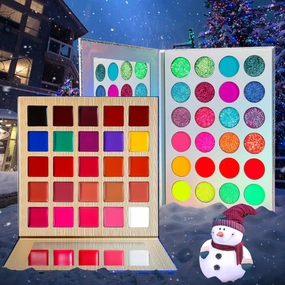 DE'LANCI Neon Eyeshadow Palette 24 Color   Lipstick Pallet 25 Color UV Blacklight Matte and Glitter Shade, Colorful Makeup Set for Christmas Halloween Cosplay Face Body Eyes Makeup Ket