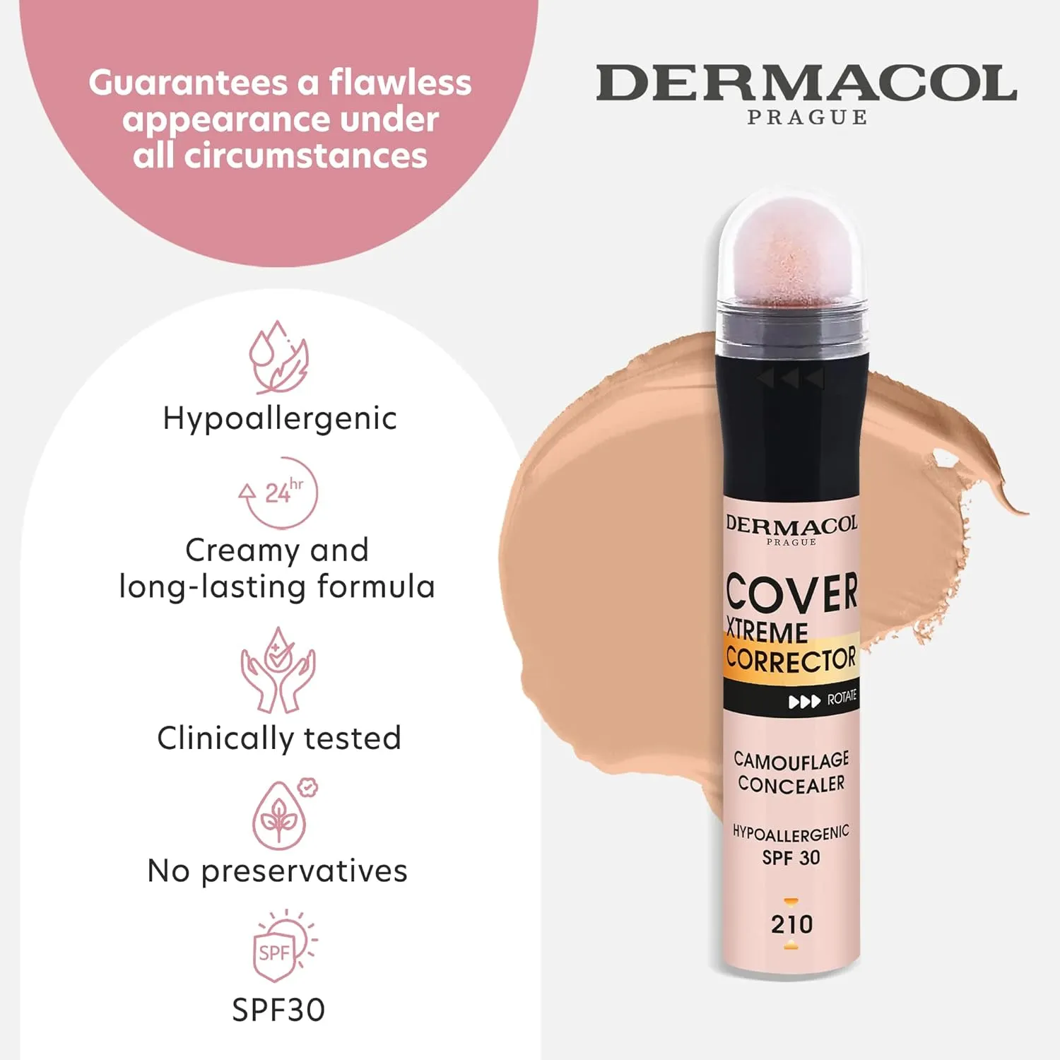 Dermacol - Cover Xtreme Corrector Contour Stick, Long Lasting Non-Allergenic Liquid Contour with SPF30, High Coverage Light Formula Corrector Concealer Makeup for Acne-Prone Skin No. 4 (218)