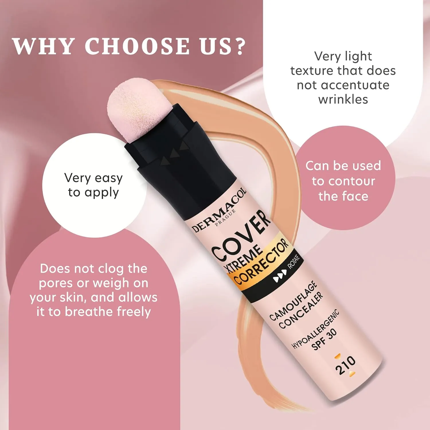 Dermacol - Cover Xtreme Corrector Contour Stick, Long Lasting Non-Allergenic Liquid Contour with SPF30, High Coverage Light Formula Corrector Concealer Makeup for Acne-Prone Skin No. 4 (218)