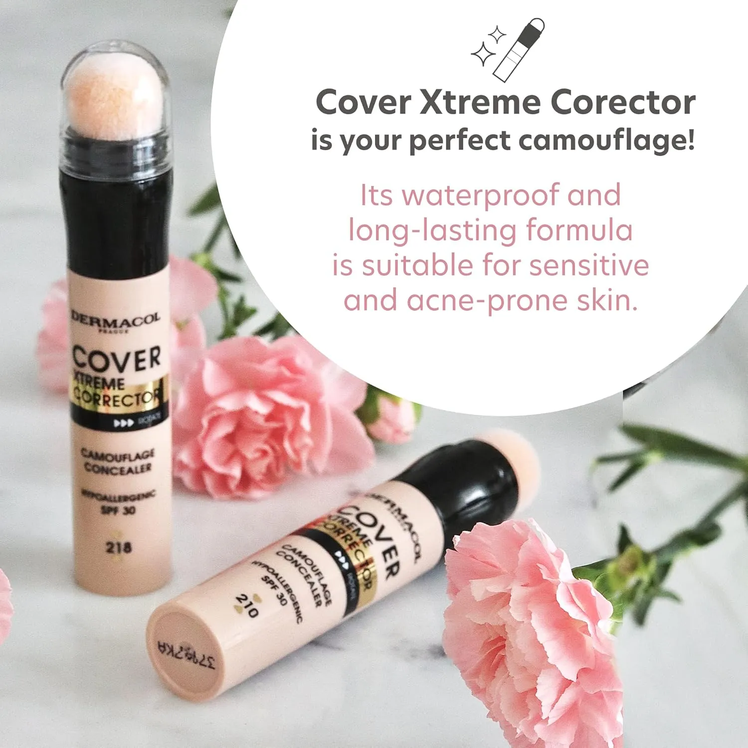 Dermacol - Cover Xtreme Corrector Contour Stick, Long Lasting Non-Allergenic Liquid Contour with SPF30, High Coverage Light Formula Corrector Concealer Makeup for Acne-Prone Skin No. 4 (218)