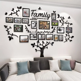 DIY Wall Decor Living Room Family Tree Wall Decor Sticker 3D Picture Frames Collage Wall Decor Living Room Wall Decor, Black 1