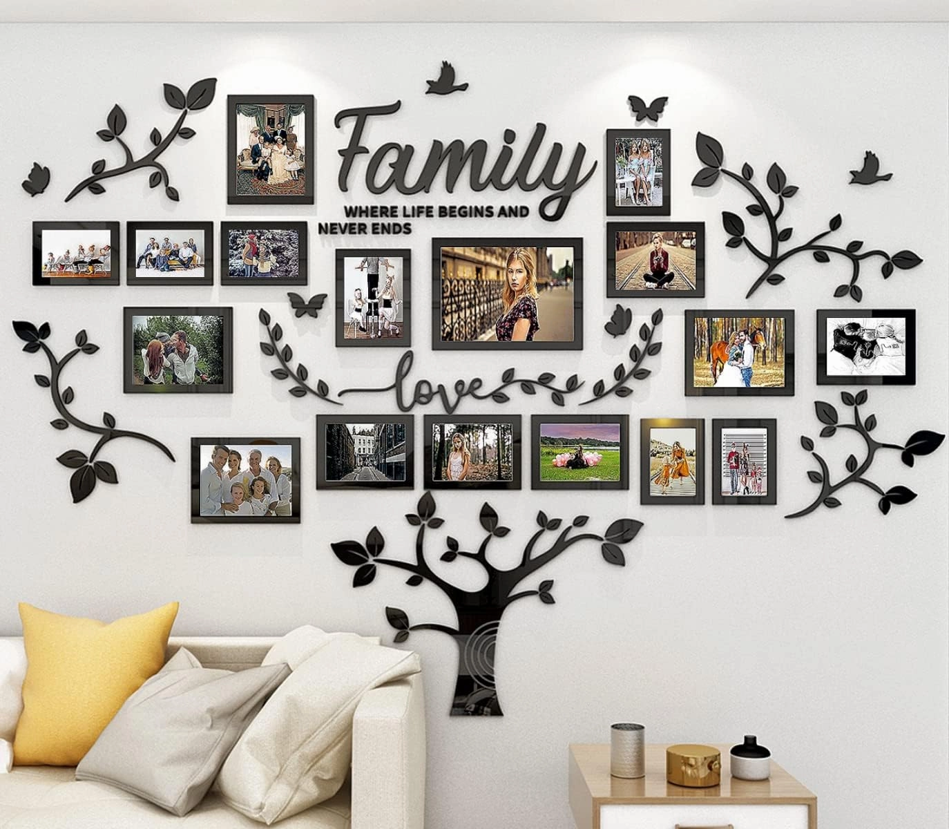 DIY Wall Decor Living Room Family Tree Wall Decor Sticker 3D Picture Frames Collage Wall Decor Living Room Wall Decor, Black 1