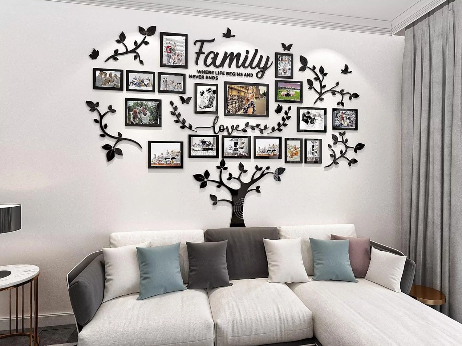 DIY Wall Decor Living Room Family Tree Wall Decor Sticker 3D Picture Frames Collage Wall Decor Living Room Wall Decor, Black 1