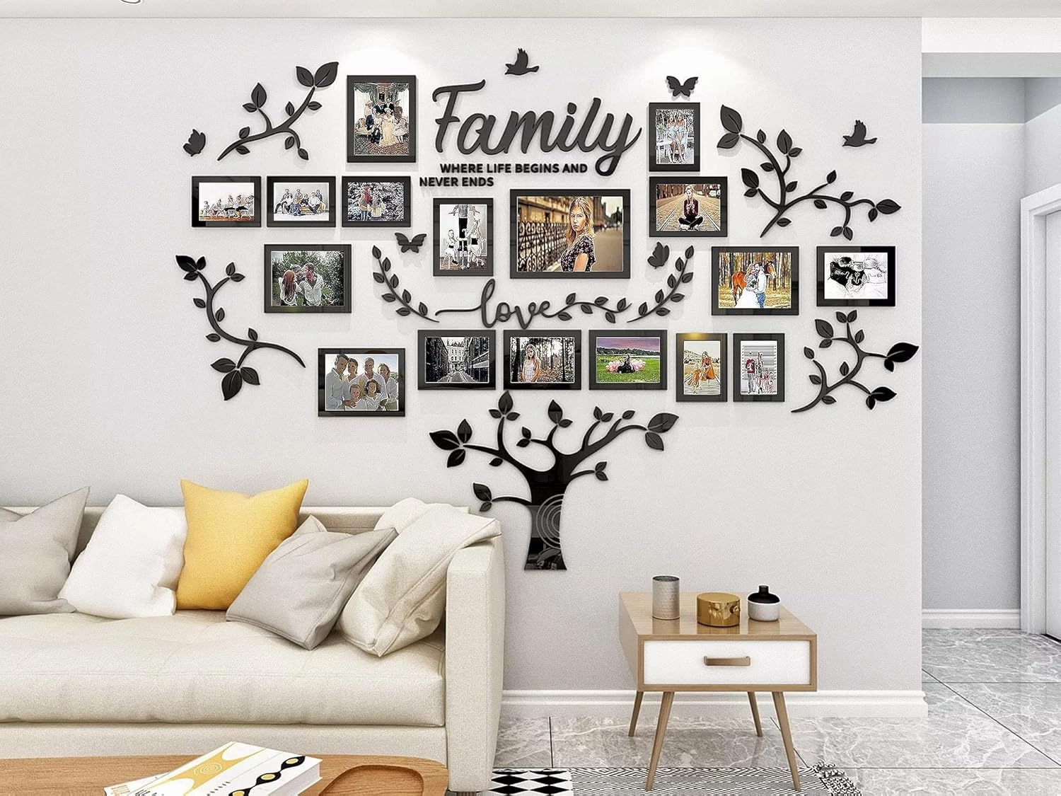 DIY Wall Decor Living Room Family Tree Wall Decor Sticker 3D Picture Frames Collage Wall Decor Living Room Wall Decor, Black 1