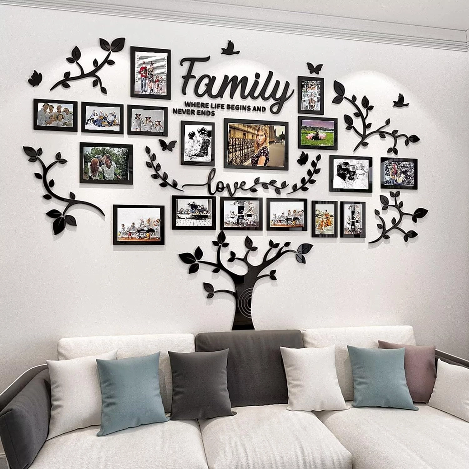 DIY Wall Decor Living Room Family Tree Wall Decor Sticker 3D Picture Frames Collage Wall Decor Living Room Wall Decor, Black 1