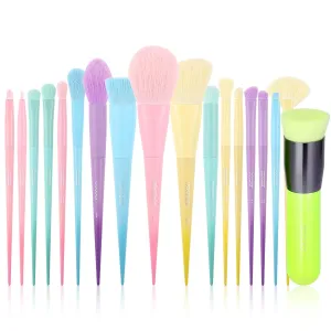 Docolor 17Piece Colorful Makeup Brushes Set With Neon Green Flat Top Kabuki Foundation Brush Premium Kabuki Foundation Blending Face Powder Synthetic Make Up Brush Set